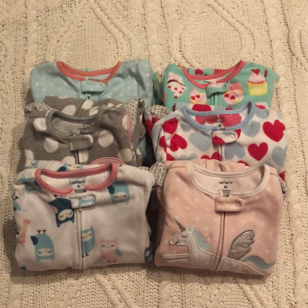 Girls 3T Fleece Footed Pajamas (Lot of 6)